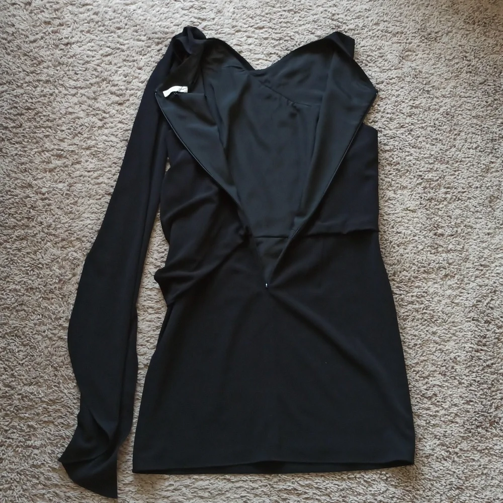 NWT Halston Black Asymmetric Drape Dress With Cape Sleeve - Picture 7 of 7